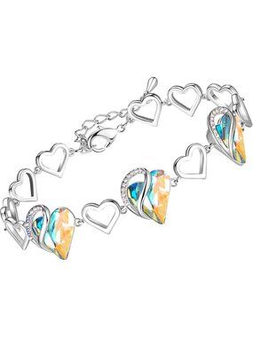 Women's Multi Heart Brass  Healing Stone Crystal Healing Stone Crystal Bracelet